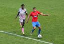 Andrew Eleftheriou of Dagenham and Redbridge and Jacob Mendy of Wealdstone during Dagenham & Redbridge vs Wealdstone, Vanarama National League Football at the Chigwell Construction Stadium on 10th October 2020