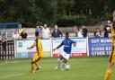 Ira Jackson Jnr of Wealdstone on the ball against Aldershot Town at Grosvenor Vale