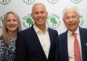 Headteacher Hannah Martin with 'Judge' Robert Rinder and school president Lord Levy