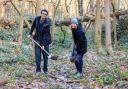 Kate Bradbury and Xavier Mahele digging the first of 100 new ponds for the London Blue Chain walking route