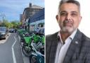 Lime bikes (left) and Brent Council leader Cllr Muhammed Butt (right)