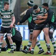 Hendon players celebrate a victory against at Allianz Park last season