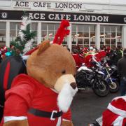 Rocking Santa turning up at the famous Ace bikers' cafe