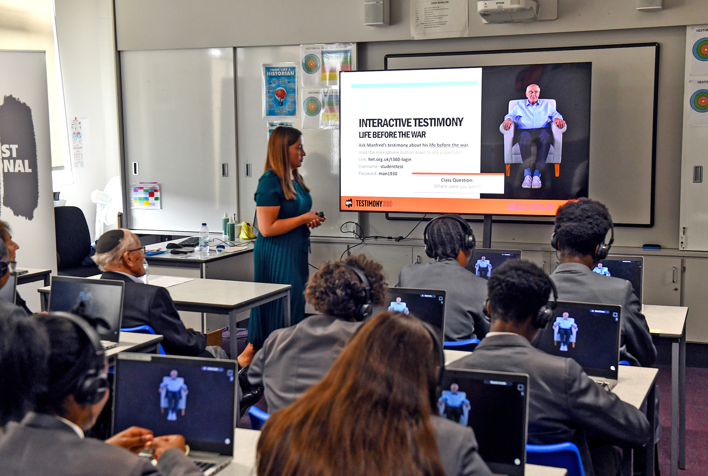 Students at Sacred Heart Catholic School using Testimony 360, a new interactive learning programme for delivering Holocaust education in UK schools created by the Holocaust Educational Trust. Photo: Holocaust Educational Trust