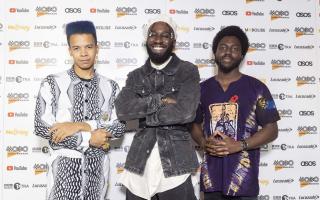 Kojey Radical (centre) with Jazztronica duo Blue Lab Beats at the Cafe Koko nominations event for Mobo Awards 2022 in association with Lucozade