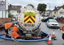 A Thames Water truck fell into a sinkhole in Oxleys Road, Dollis Hill