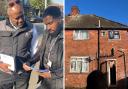 (Left) Brent Council officers and (right) the house in Vivian Avenue, Wembley, where the landlord was fined £50,000 for charging tenants £3,500 to live in  an 