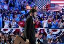 Marcus Mumford of Mumford & Sons arrives to perform at a campaign rally for Democratic presidential nominee Vice President Kamala Harris at the Alliant Energy Center in Madison, Wisconsin (Jacquelyn Martin/AP)