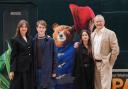 Emily Mortimer, Samuel Joslin, Madeleine Harris and Hugh Bonneville during the photo call for the unveiling of Great Western Railway’s Paddington in Peru train at, Paddington Station, London (PA)