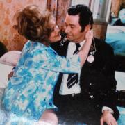 Memento snap of Andria Lawrence with Reg Varney in TV's On The Buses