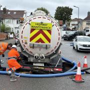 A Thames Water truck fell into a sinkhole in Oxleys Road, Dollis Hill