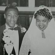 Ena Hackett (left) on her wedding day with husband Roy