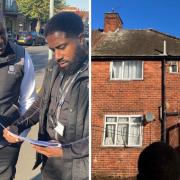 (Left) Brent Council officers and (right) the house in Vivian Avenue, Wembley, where the landlord was fined £50,000 for charging tenants £3,500 to live in  an 