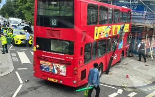 A number 18 bus crashed into a shop on Harrow Road