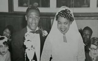 Ena Hackett (left) on her wedding day with husband Roy